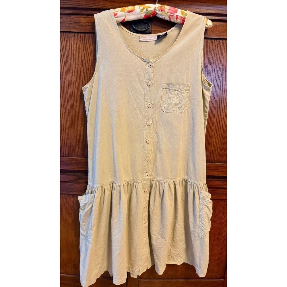 Vintage 80s Drop Waist Button Front Cotton Dress Preppy Resort Summer